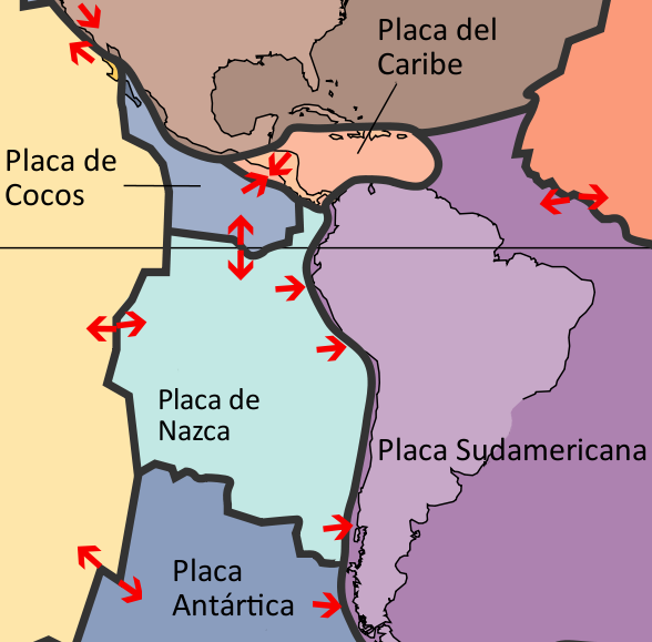 Imagen que muestra las placas tectónicas sudamericanas