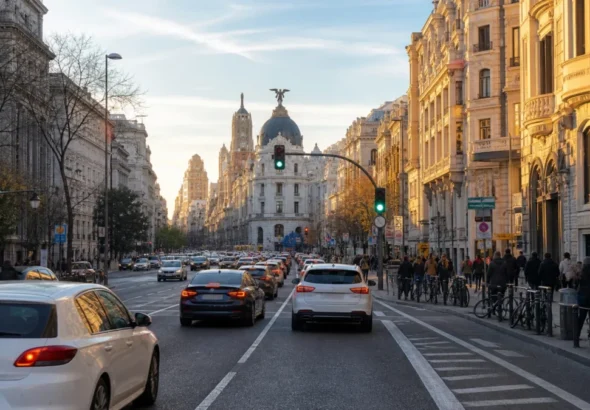 Tráfico Madrid en una avenida con circulación intensa
