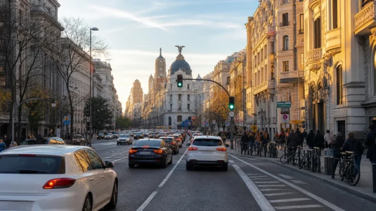 Tráfico Madrid en una avenida con circulación intensa