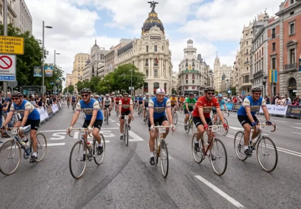 La carrera Clásica Otero circulando por las calles de Madrid. Recreación