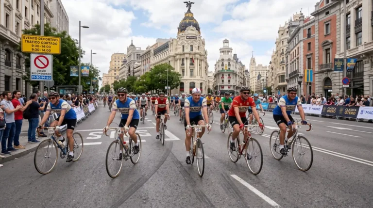 La carrera Clásica Otero circulando por las calles de Madrid. Recreación