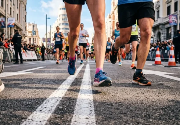 Corredores en Madrid en la carrera del domingo en la Gran Vía