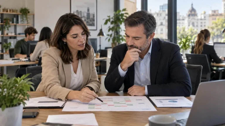 Absentismo laboral en Madrid: responsables de empresa revisan un calendario de asistencia