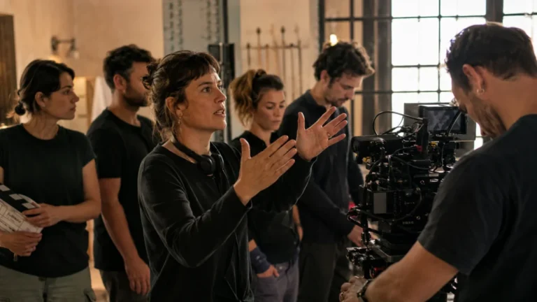 Ayudas al cine: directora y equipo técnico durante el rodaje de un largometraje