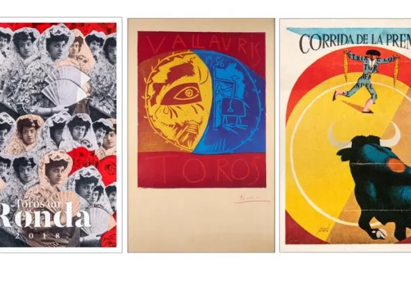 Carteles taurinos de la exposición con diseños históricos y contemporáneos