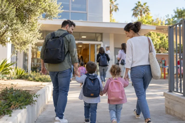 Conciliación familiar en València: una familia llega a una escuela infantil