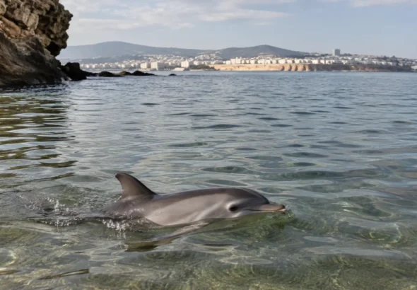 Cría de delfín junto a la costa de Ceuta