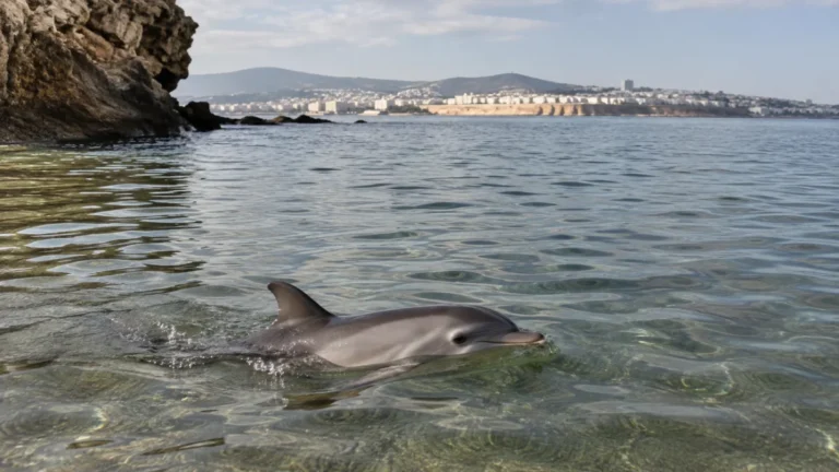 Cría de delfín junto a la costa de Ceuta