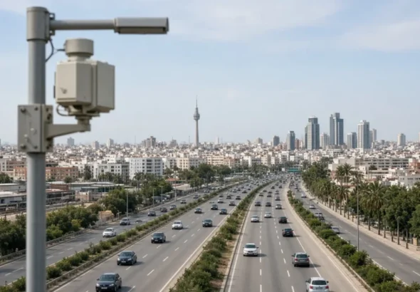 DGT Valencia: cámara de tráfico en un acceso urbano con vehículos en circulación