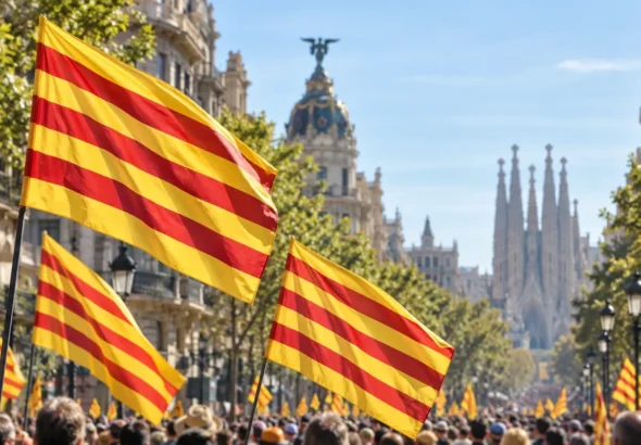 Diada de Cataluña 2026 con senyeres en una avenida de Barcelona