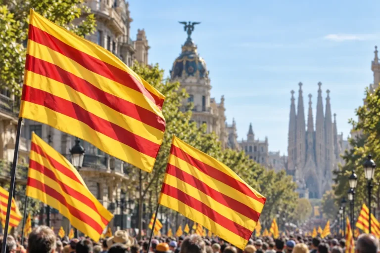 Diada de Cataluña 2026 con senyeres en una avenida de Barcelona