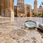 Fósiles urbanos de València en el pavimento histórico de la ciudad