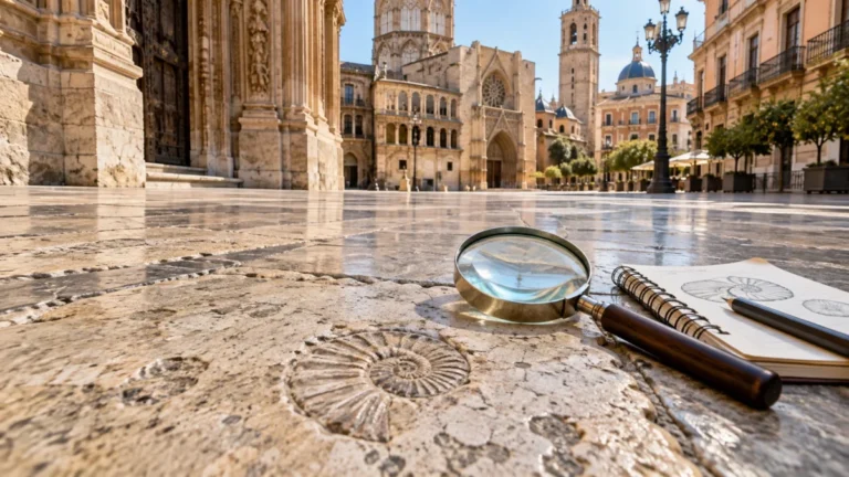 Fósiles urbanos de València en el pavimento histórico de la ciudad